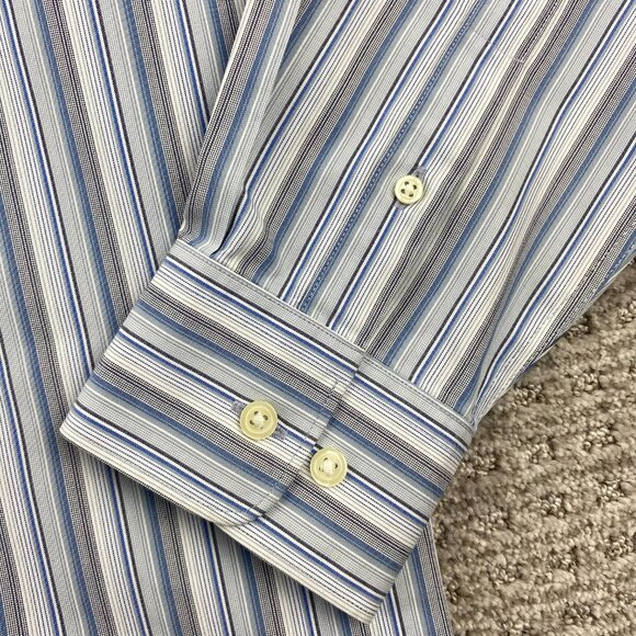 Eddie Bauer Shirt Men L Tall Slim Fit Blue White Gray Striped Wrinkle Resistant - Picture 2 of 9